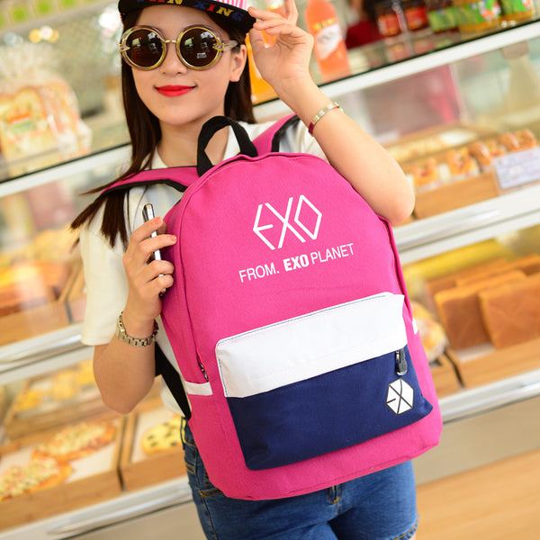 large capacity Korean star EXO canvas Backpack Travelling bag unisex Exo Planet Fashion Black Backpack