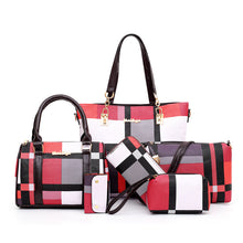 Women Checked composite bag -Pcs Women Handbags Tote Bags Shoulder Bag Leather Purses Satchel Bag Top-Handle Handbag Crossbody Bag Wallet Clutch