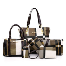 Women Checked composite bag -Pcs Women Handbags Tote Bags Shoulder Bag Leather Purses Satchel Bag Top-Handle Handbag Crossbody Bag Wallet Clutch