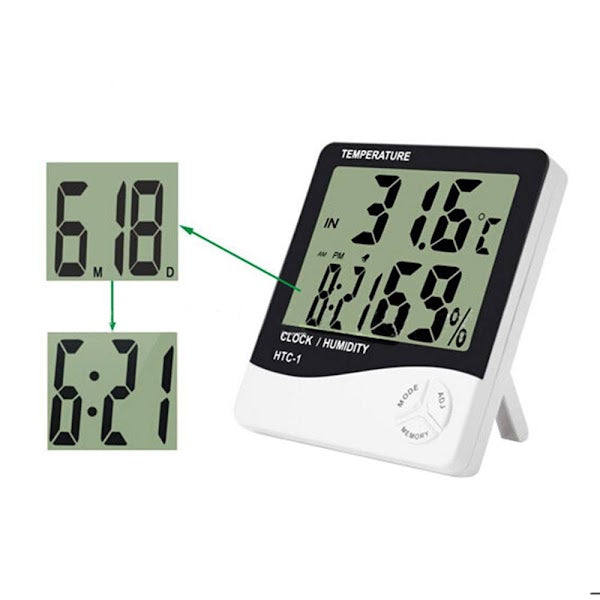 LCD Display Temperature Humidity Meter Hygrometer Clock Calendar HTC-1 (LCDTHHTC01)