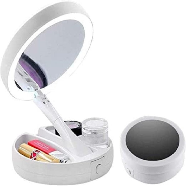 Lighted Folding Makeup Mirror with LED Lights Magnification Double Sided Multi-Angle Rotation