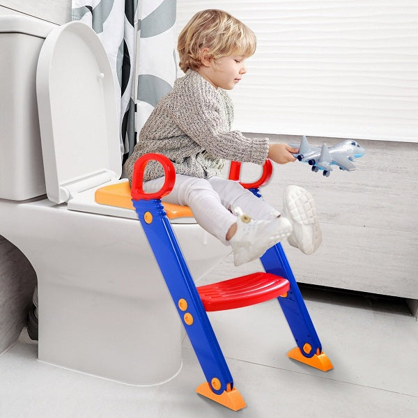 Foldable Potty Training Seat Kids Toilet Seat With Ladder for installation on the base of the bathroom for children Blue And Red Multi