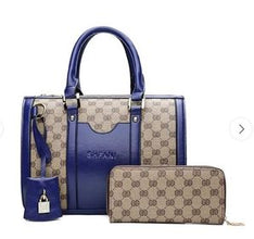Designer Pattern Blue Contrast Two Piece Shoulder Handbag Set Pillow shaped printed boston handbag
