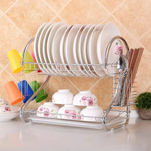 Kitchen Stainless Steel Dish Cup Drying Rack Holder 2-Tier Dish Rack Sink Drainer (Silver)